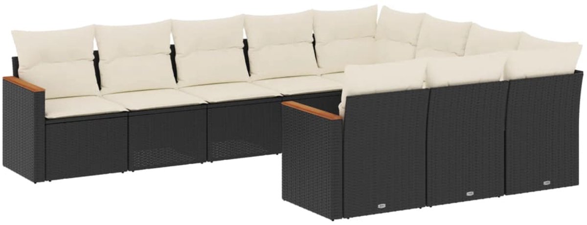 Zwarte poly rattan loungeset met kussens voor buiten - Tuinmeubels.