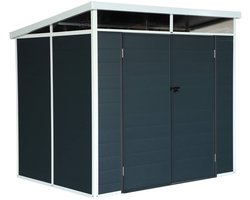 sweeek - Kunststof tuinhuisje 4,55 m², antraciet, met ventilatiegat en grote toegangsdeur, 238 x 190 x 215 cm