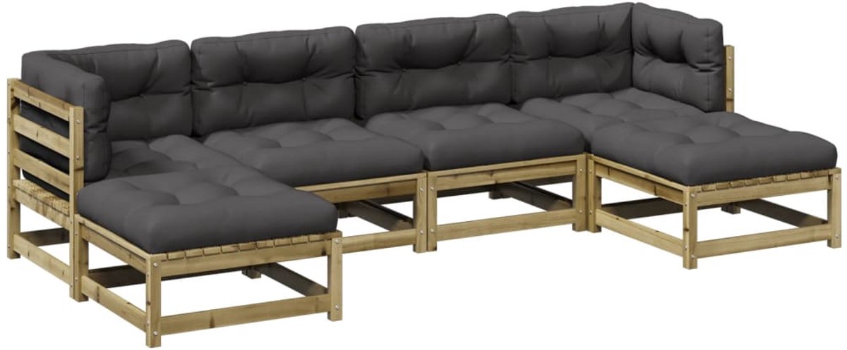 The Living Store 6-delige Loungeset met kussens geïmpregneerd grenenhout - Loungeset - Tuinset - Houten Lounge Set - Grenenhouten Loungebank - Buitendinerset