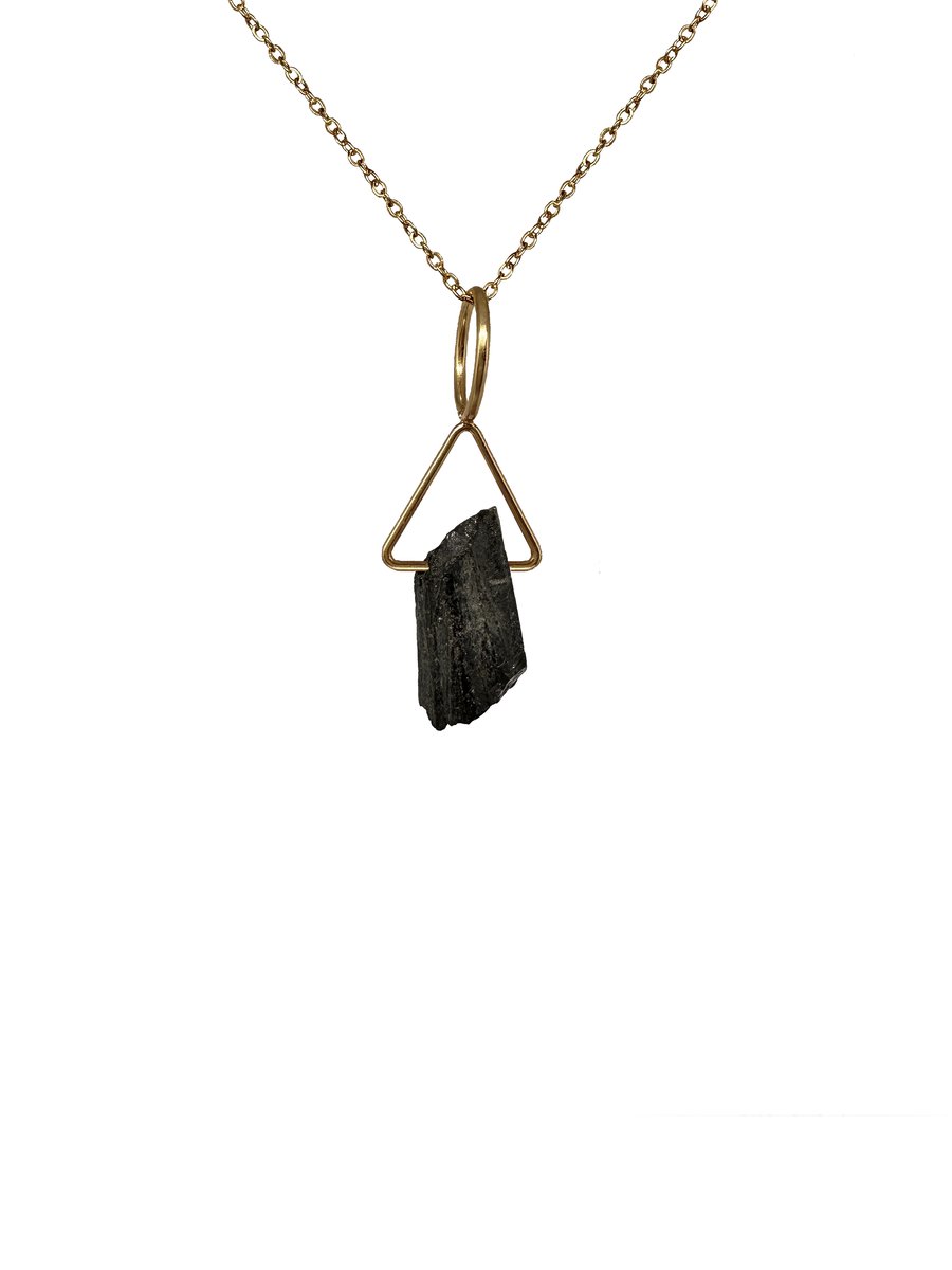 Zwarte toermalijn edelsteen ketting met hanger dames - Sieraden - Roestvrij staal ketting - Goudkleurige ketting - 50cm + 5cm - Perfecte cadeau voor je dierbaar