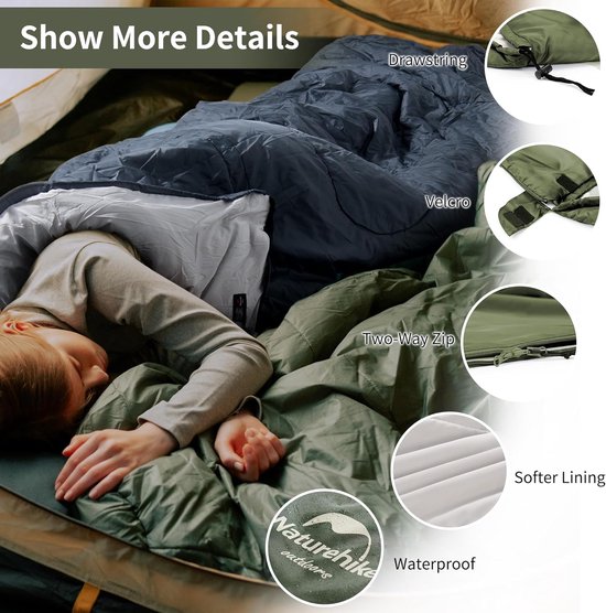 Combineer Dubbele Slaapzak Oversized 220×85cm L en R 3 Seizoenen Ultralicht Lichtgewicht Compact met Compressiezak van Parhvess — afbeelding 5