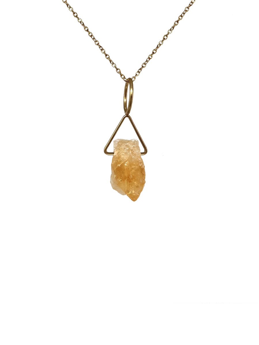 Citrien edelsteen ketting met hanger dames - Sieraden - Roestvrij staal ketting - Goudkleurige ketting - 50cm + 5cm - Perfecte cadeau voor je dierbaar