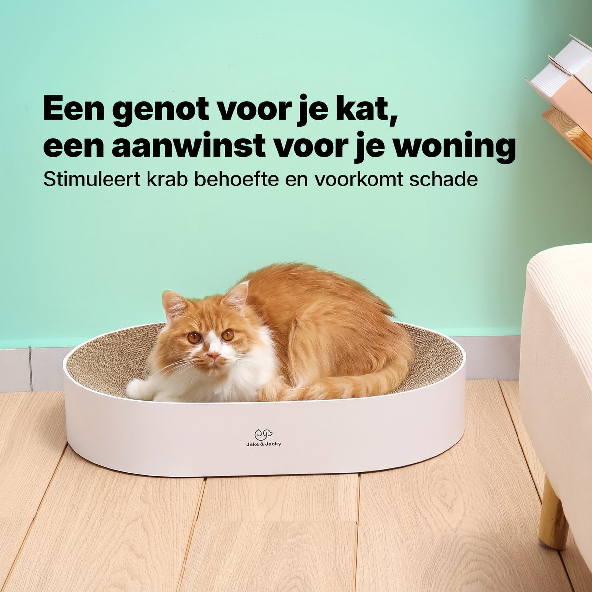 Jake and Jacky Krabkarton voor Katten - Krabpaal Karton - Krabplank - Krabmand - Krabmeubel - Kartonnen Krabmat - Kattenmand - Kattenbed - 55x35x10cm – foto 5