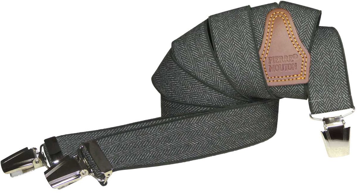 Pierre Mouton - Bretel - Volwassenen - Heren - Sergé - Donkergroen - 140cm - 3 sterke clips - 35mm - XL - XXL