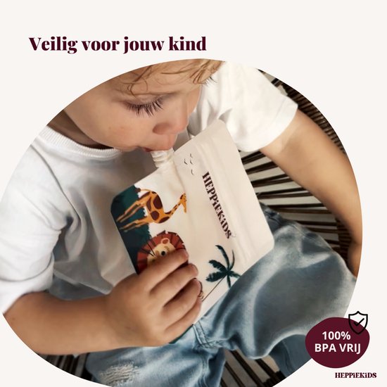 Heppiekids® Knijpzakjes Herbruikbaar - 10 stuks - voor babyvoeding, babysnacks of babyhapjes - Hervulbare knijpfruit zakjes - BPA-vrij - Lekvrij - Vaatwasserbestendig - Herbruikbaar