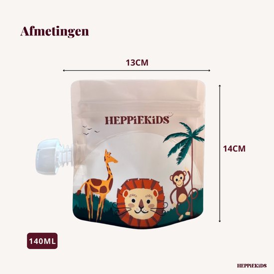 Heppiekids® Herbruikbare Knijpzakjes - 10 stuks - BPA-vrij - Lekvrij - Voor Babyvoeding, Snacks & Knijpfruit - Hervulbaar & Duurzaam - Squeeze pouch