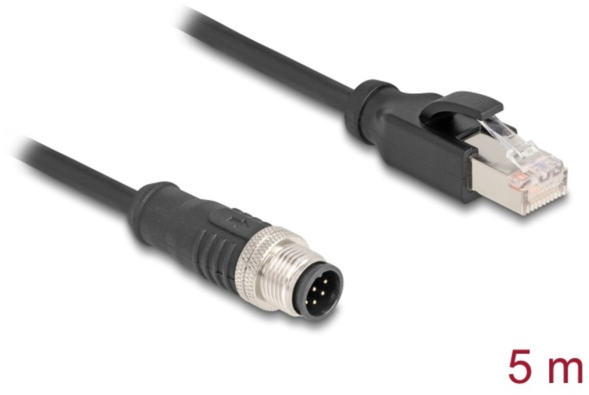 Delock M12 Cable A-coded 8 pin male to RJ45 male PVC 5 m