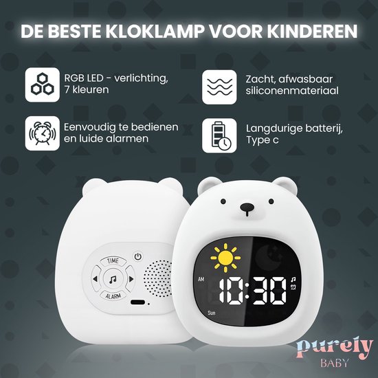 Foto: Purely baby slaaptrainer beer kinderwekker met wake up light slaapwekker met nachtlamp en timer functie 6 slaapgeluiden en 3 lichtindicaties rgb kleurmodi met 7 kleuren slaap trainer voor kinderen kinder wekker