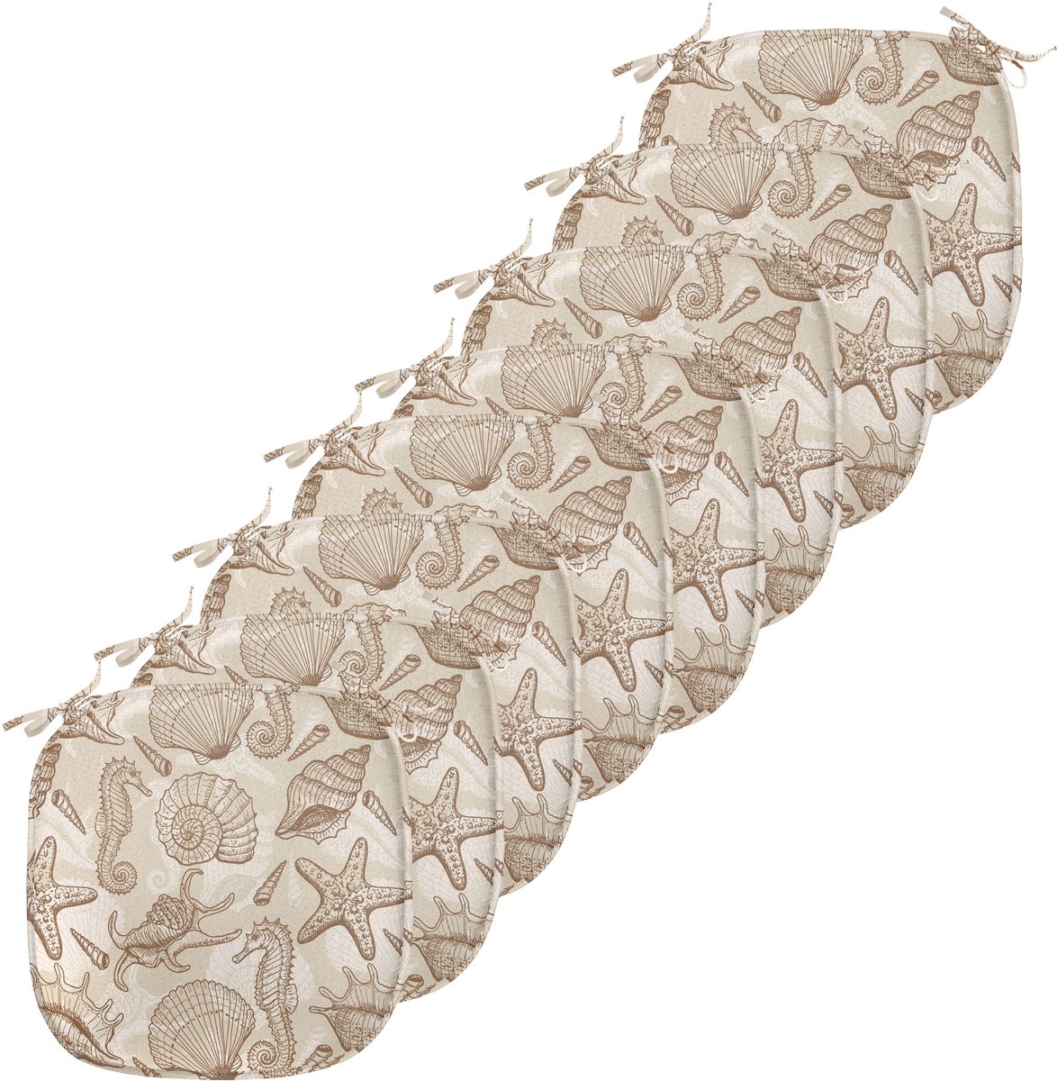 New Bed Beige Exotische Zee Dieren Stoelkussen Set van 8, Anti-Slip Zitting Pad, 40 cm x 40 cm