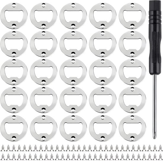 25 stuks DIY-flesopener set - 25 roestvrijstalen flesopener inzetstukken + 50 schroeven + metalen schroevendraaier - voor bierflesopener, DIY-accessoires