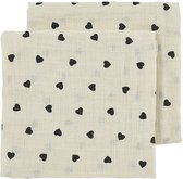 Meyco Baby Sweet Heart pre-washed hydrofiele doeken - 2-pack - pre-washed hydrofiel - soft sand/black - 70x70cm