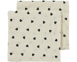 Meyco Baby Sweet Heart pre-washed hydrofiele doeken - 2-pack - pre-washed hydrofiel - soft sand/black - 70x70cm