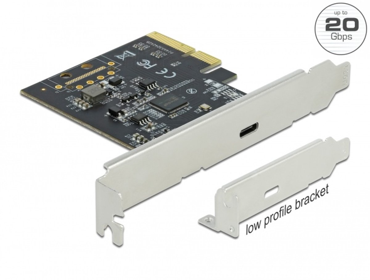 Delock PCIe x4 USB 3.2 Gen 2x2 Kaart – USB-C Uitbreidingskaart – 20 Gbps – Externe Type-C poort – SuperSpeed