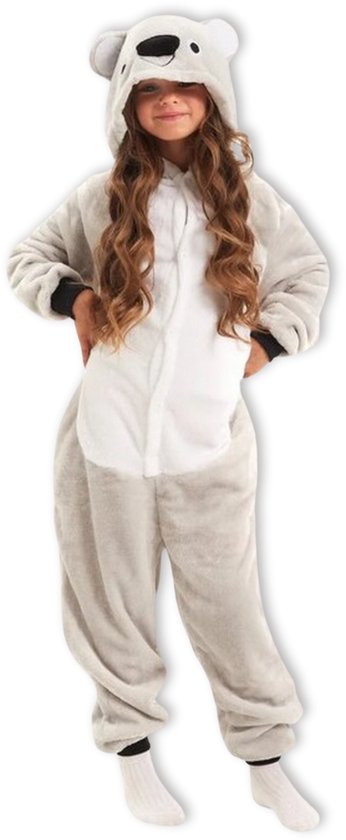 BoefieBoef Kinder Onesie Koala – Peuter & Kleuter Pyjama 2-5 Jaar – Fluffy Dieren Verkleedpak – Warme Flanel Jumpsuit met Capuchon – Knuffelpak & Huispak – Zwemles – Carnaval, Halloween & Sinterklaas Cadeau – Jongens & Meisjes 95-110 cm - Grijs