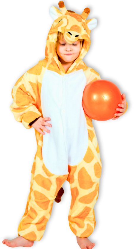 BoefieBoef Kinder Onesie Giraffe – Warme Dieren Pyjama 5-9 Jaar – Fluffy Verkleedpak & Fleece Huispak – Jongens & Meisjes – Zwemles Pyjama – Carnaval, Halloween & Sinterklaas Cadeau – Jumpsuit met Capuchon – 115-130 cm - Geel