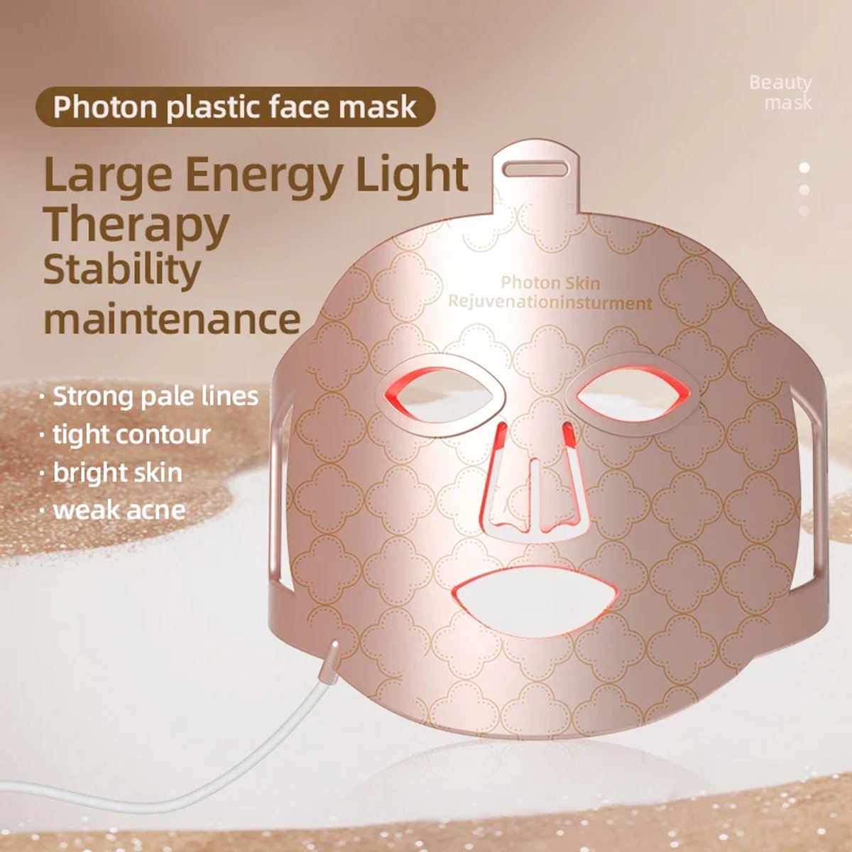 Led Masker Lichttherapie Nabij-Infrarood Roodlichttherapie voor Gezicht - Flexibel Siliconen Lichttherapiemasker voor Thuis - Huidverzorging - Slank Wit led masker