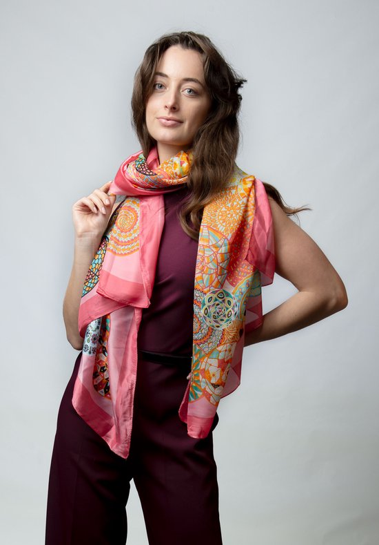 Echarpe Mirka Accessoires Junkie Amsterdam- Echarpe femme- Echarpe longue- Katoen- Glitter- Cosy chic- Goud Feuilles- Accent doré- Luxe- Rose