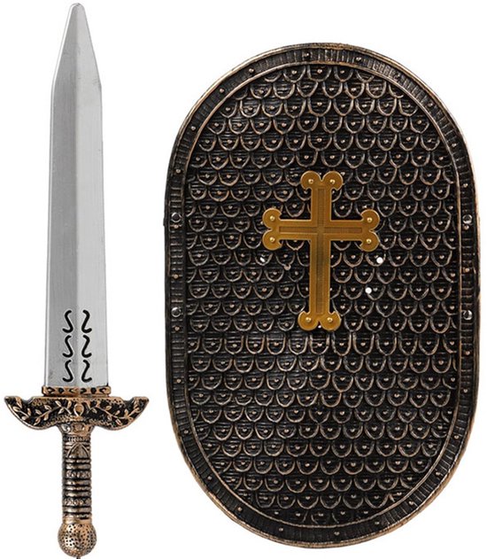 Atosa Zwaard met schild voor een ridder - verkleed speelgoed - 50 cm - kunststof - voor kinderen - wapens - carnaval