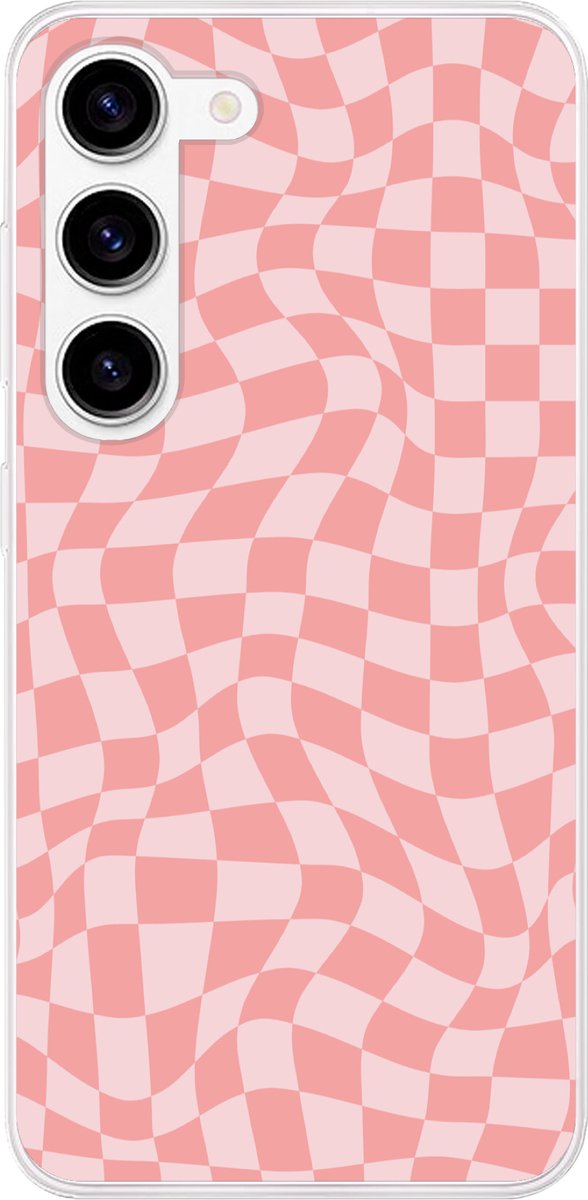 Telefoonhoesje Geschikt voor Samsung Galaxy S23 hoesje - Hokjes patroon - Roze - Golvende lijnen - Siliconen Telefoonhoesje Telefoonhoesje