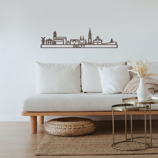 Skyline Delft Notenhout 90 Cm Wanddecoratie Voor Aan De Muur Met Tekst City Shapes