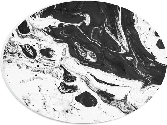 PVC Schuimplaat Ovaal - Zwart met Wit Gemixte Verf - 28x21 cm Foto op Ovaal (Met Ophangsysteem)