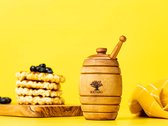 Pot à miel de haute qualité avec cuillère, porte-miel, fait à la main à partir de bois d'olivier exclusif, verre à miel. 12x8cm.
