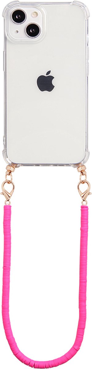 Casies Apple iPhone 13 Mini hoesje met koord - Roze kralen ketting - short size - Cord Case Candy Beads