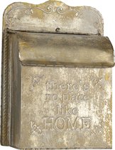 HAES DECO - Brievenbus vintage bruin metaal met tekst "there's no place like HOME", formaat 25x12x35 cm
