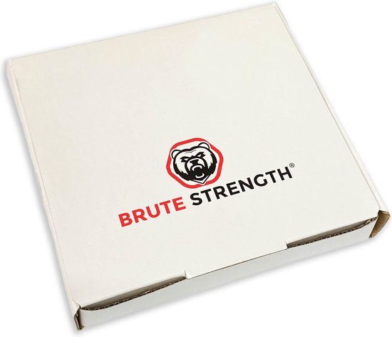 Witte kartonnen verpakking van Brute Strength met een logo van een beer.