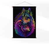 Textielposter Colored Wolves XL (125 X 90 CM) - Wandkleed - Wanddoek - Wanddecoratie