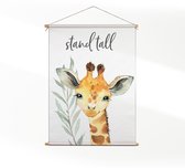 Textielposter Giraffe met de lange nek - Kinderkamer - Baby cadeau - Babykamer M (55 X 40 CM) - Wandkleed - Wanddoek - Wanddecoratie