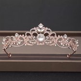 Bruidshaaraccessoires- Bruidskroon- Haaraccesoires Bruiloft-Bruids Haarversiering- Bruids Accesoires- Bruidsmeid-Haarversiering-Haaraccessoire-Strassteentjes- Kleur: Roze Goud