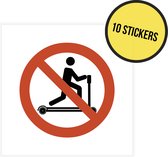 Pictogram/ sticker | Niet met palletwagen rijden | 5 x 5 cm | Transpallet | Magazijn | Logistiek | Gevaar | No riding on pallet truck | Preventie | Veiligheid | 10 stuks