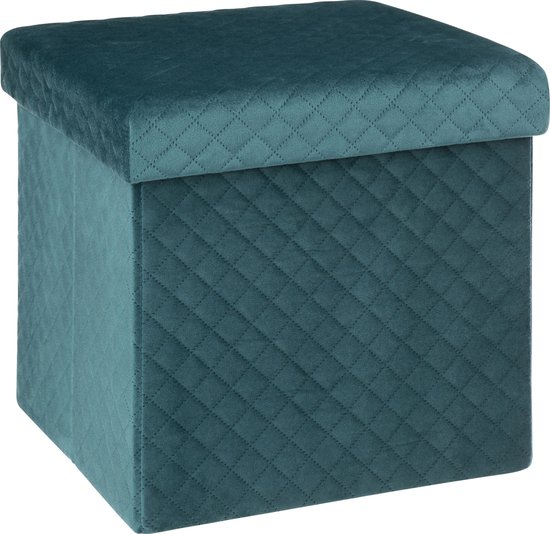 Pouf et Boîte de Opbergbox 2-en-1 - velours - 31x31 cm - bleu