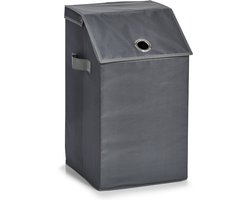 Zeller Wasmand - antraciet - met deksel - polyester - 34 x 34 x 60 cm - Wasgoedmanden