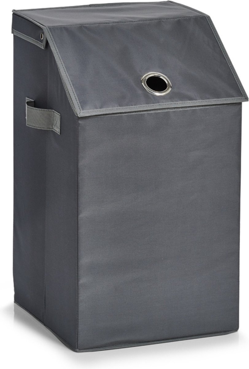 Goedkoopste Zeller Wasmand - antraciet - met deksel - polyester - 34 x 34 x 60 cm - Wasgoedmanden