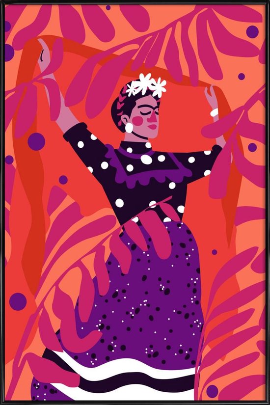 JUNIQE - Poster in kunststof lijst Frida -13x18 /Kleurrijk