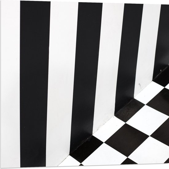 Acrylglas - Muur en Vloer van Verschillende Zwart met Witte Patronen - 80x80 cm Foto op Acrylglas (Wanddecoratie op Acrylaat)