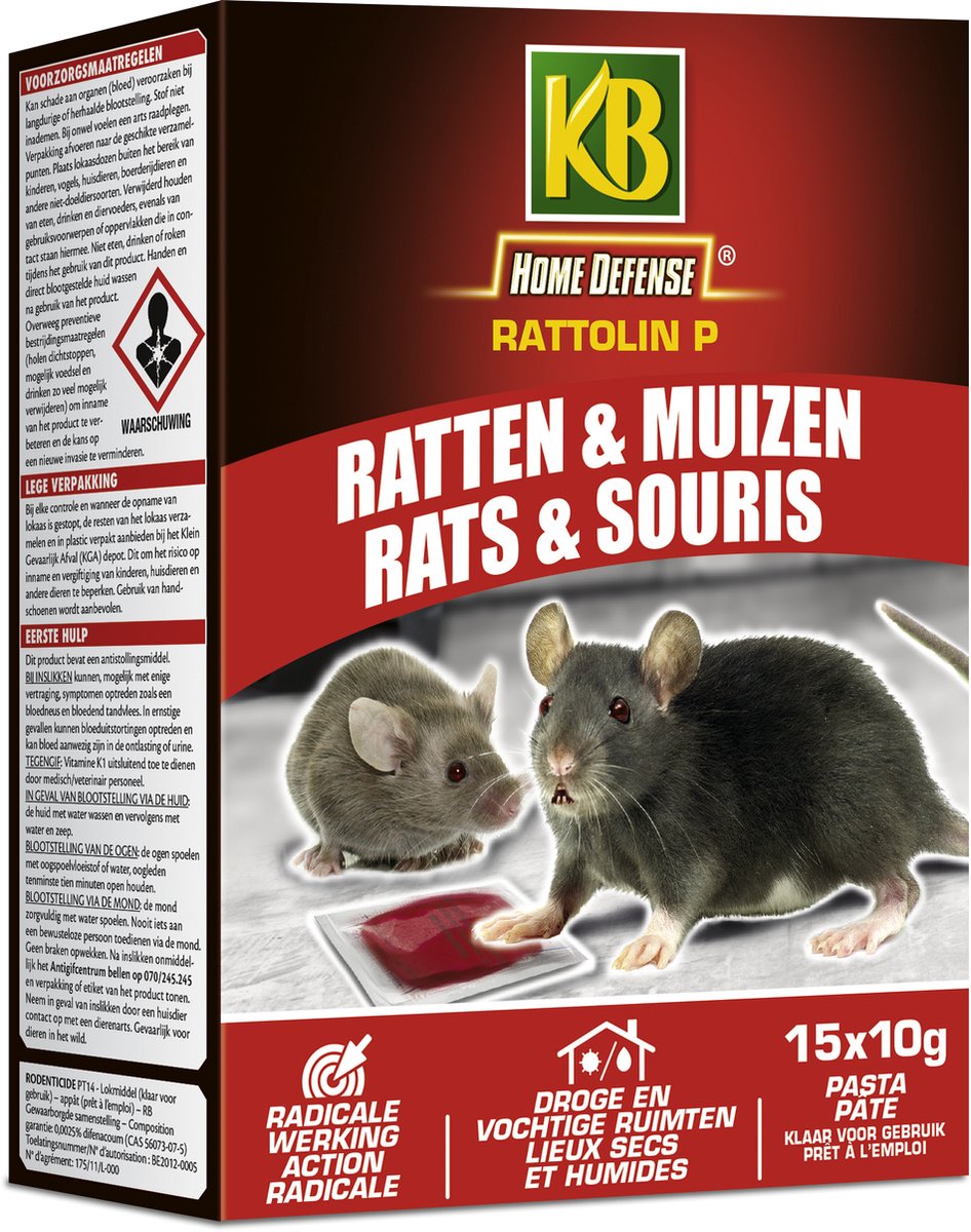 Raticide piège alimentaire pâte Kb home defense 120g sur