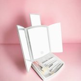 Oglinda cosmetica pliabila 3 in 1, cu led, cu organizator de machiaje