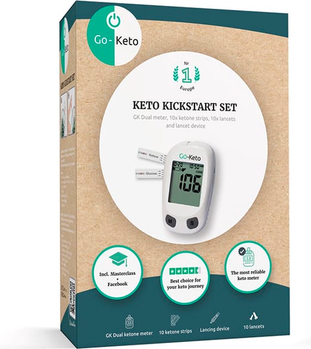 Go-Keto | Kickstart Set | Ketone & Bloed Glucose Meter (mmol/L) | 1 x Go-Keto Kickstart Set  | Ketose dieet | Ketonentest - Go-Keto