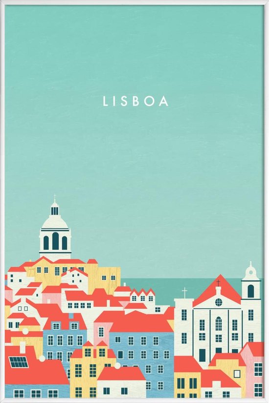 JUNIQE - Poster in kunststof lijst Retro Lissabon -40x60 /Kleurrijk