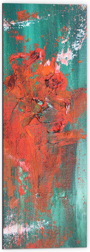 Dibond - Oranje Vlekken op Groene Ondergrond - 40x120 cm Foto op Aluminium (Wanddecoratie van metaal)