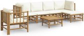 vidaXL - 7-delige - Loungeset - met - kussens - bamboe - crèmewit