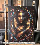 Afrikaanse vrouw- Katoenen canvasdoek op houten frame-Gemengde techniek print + acrylverf- Klaar om op te hangen