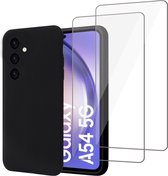 Geschikt voor Samsung A54 Hoesje + 2x Screenprotector – Gehard Glas Cover - Suède Case Zwart