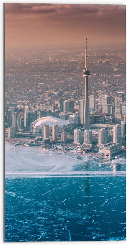 Dibond - Uitzicht op Stad en Zee - 50x100 cm Foto op Aluminium (Met Ophangsysteem)