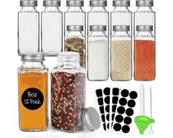 Kruidenpotjes - 24 stuks met Deksel - Kruidenstrooier - Complete set Strooideksels - Incl. Stickers - Inhoud 120 ml - 10,5 x 4,3 cm