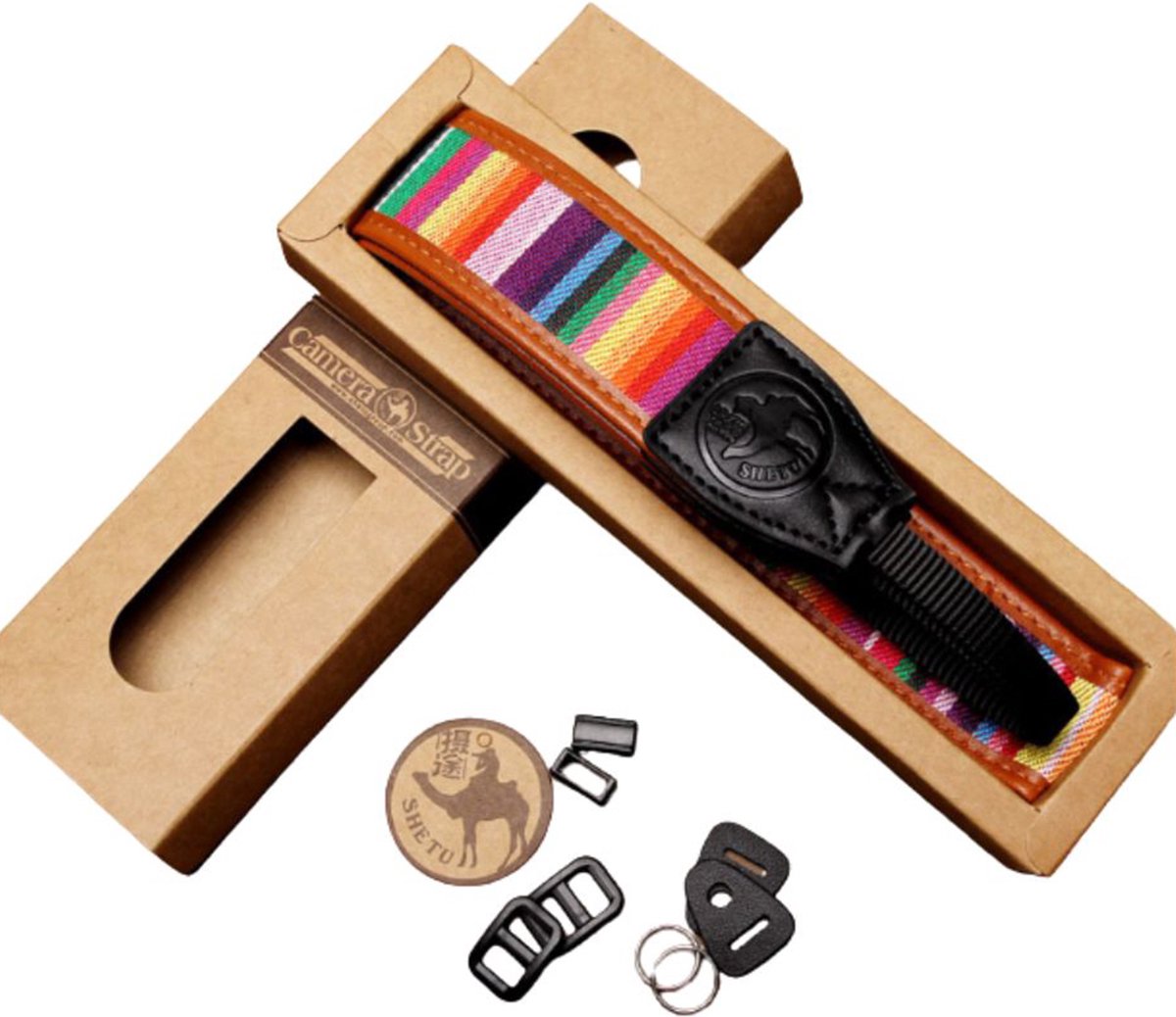 Camera riemen - camerariem Colors leerlook - verstelbaar - stevig canvas - pu-leer