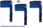 3x Paillettenband breed elastisch blauw 2,7cm x 3 meter - Paillet thema party festival kleding feest